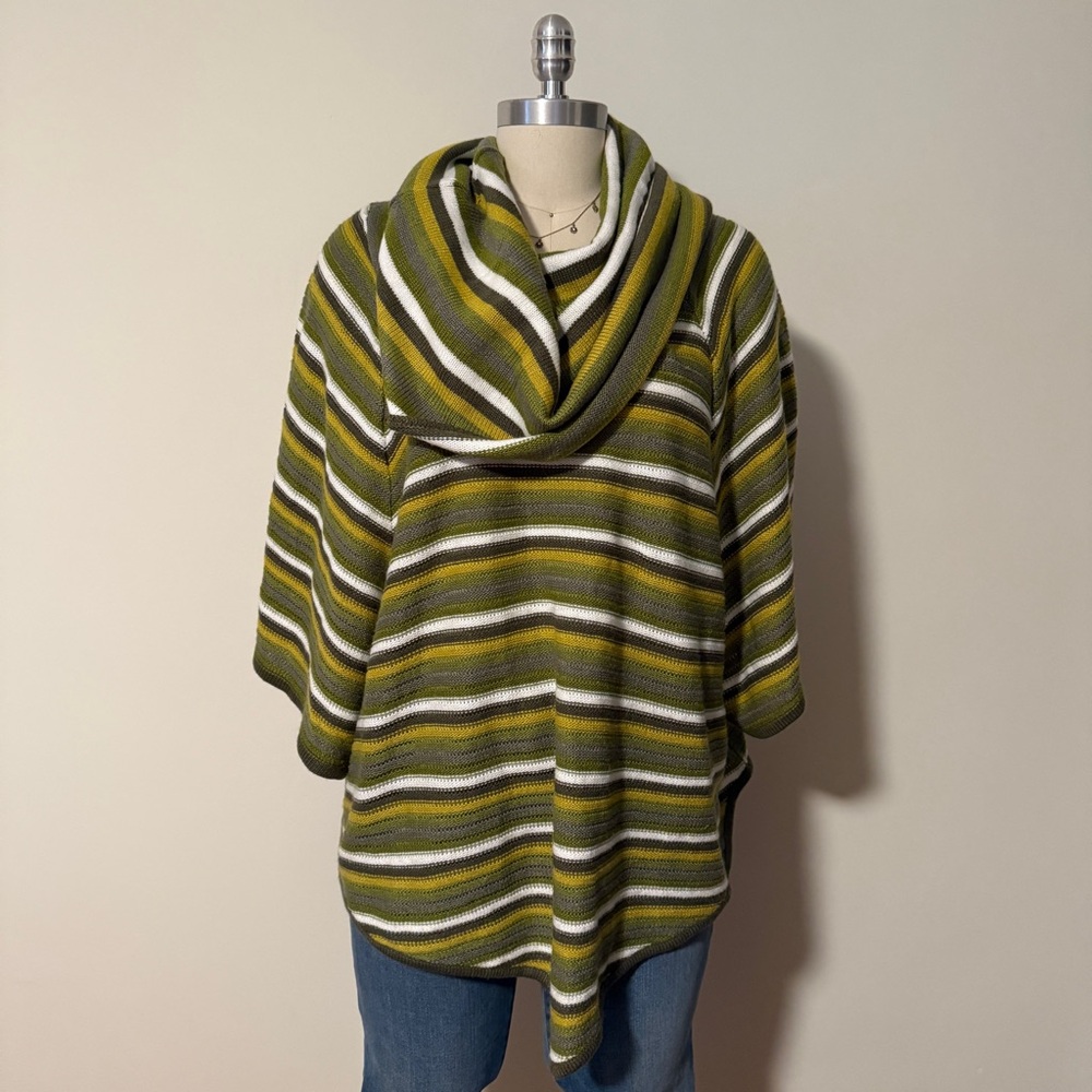 Green Striped Cowl Neck Sweater